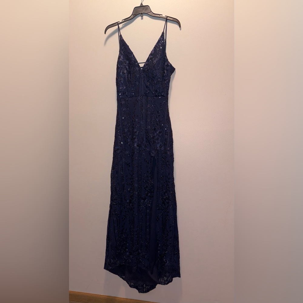 Navy Beaded Prom Dress – Size 5